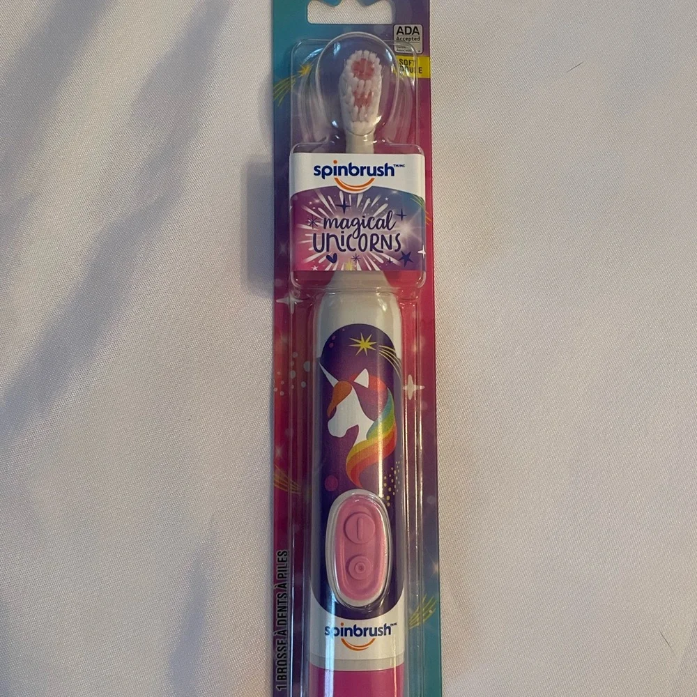 Spinbrush Magical Unicorn Electric Toothbrush + Unicorn Lanyard/Key Fob Kit, NWT